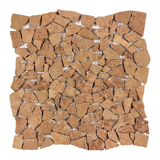 Noce Travertine Flat Pebble (Random Broken) Mosaic Tumbled Wall Tile