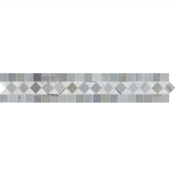 Bianco Carrara White Marble 2’’ X 12’’ BIAS Border (w/ Blue-Gray) Accent & Trim Tile