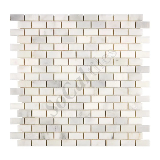 Oriental White (Asian Statuary) Marble 5/8’’ X 1-1/4’’ Brick Mosaic Polished/Honed Wall Tile