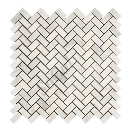 Oriental White (Asian Statuary) Marble 5/8’’ X 1-1/4’’ Herringbone Mosaic Polished/Honed Wall Tile