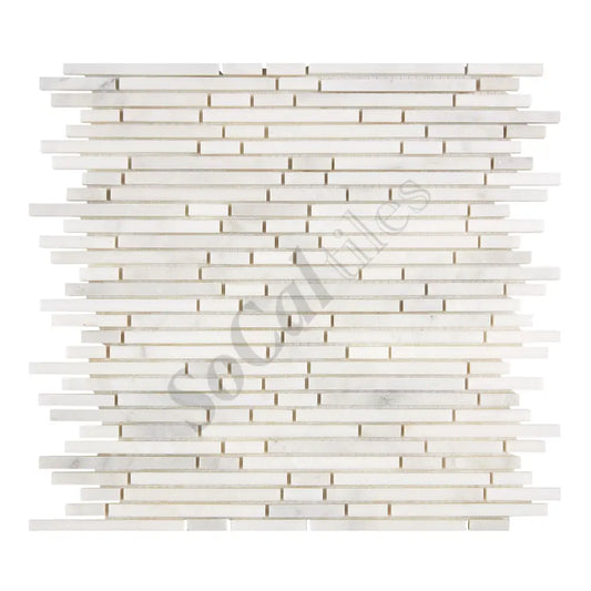 Oriental White (Asian Statuary) Marble Bamboo Sticks Mosaic Polished/Honed Wall Tile
