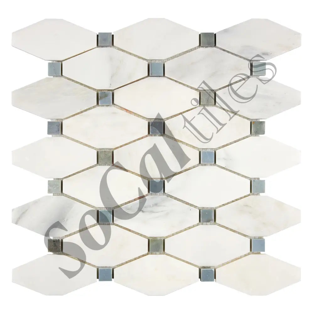 Oriental White (Asian Statuary) Marble Long Octagon Mosaic (w/ Blue-Gray) Polished/Honed Wall Tile