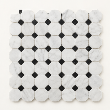 Oriental White Marble Mosaic - Octagon with Black Dots