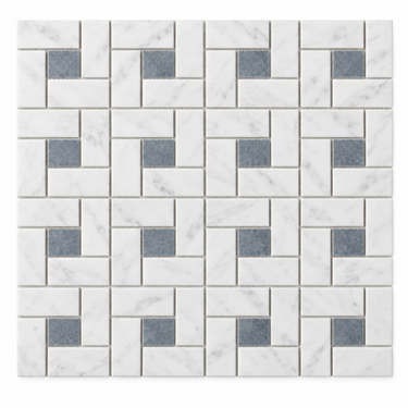 Oriental White Marble Mosaic - Pinwheel with Blue-Gray Dots