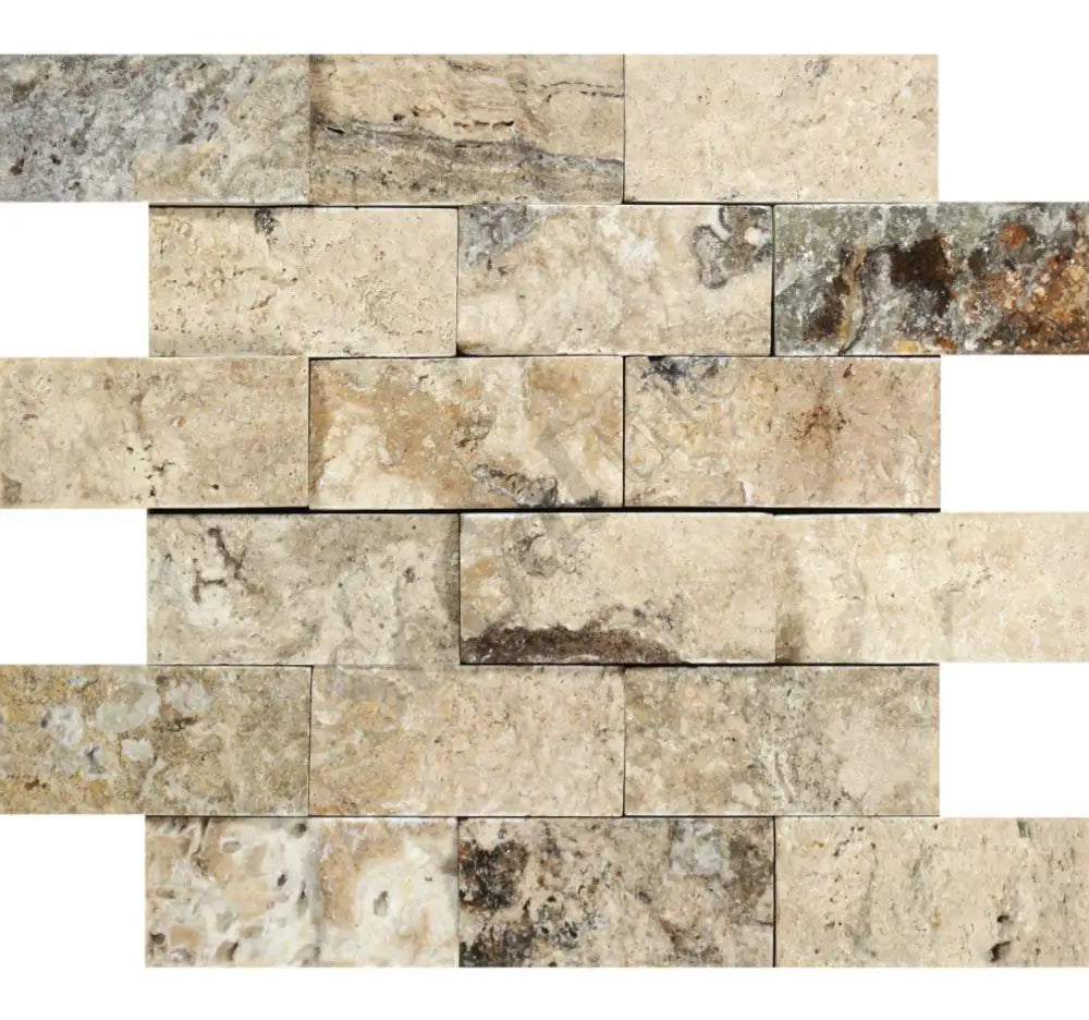 Philadelphia Travertine 2’’ X 4’’ Brick Mosaic Tumbled/Split-Faced Split-Faced / 1 sheet Wall Tile