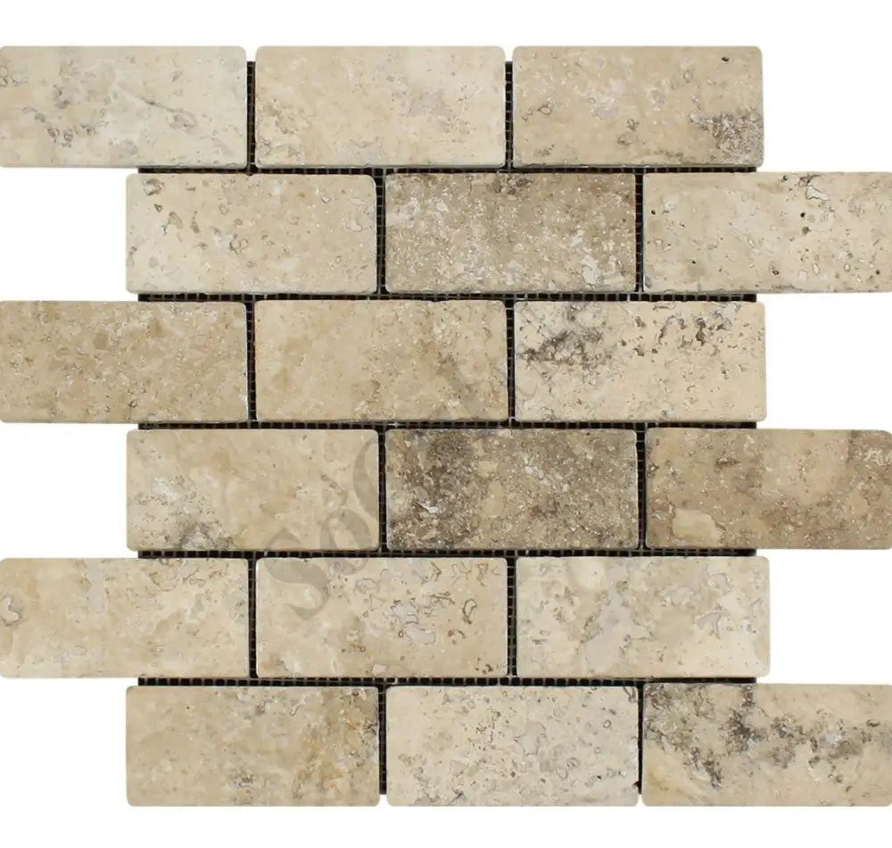 Philadelphia Travertine 2’’ X 4’’ Brick Mosaic Tumbled/Split-Faced Tumbled / 1 sheet Wall Tile