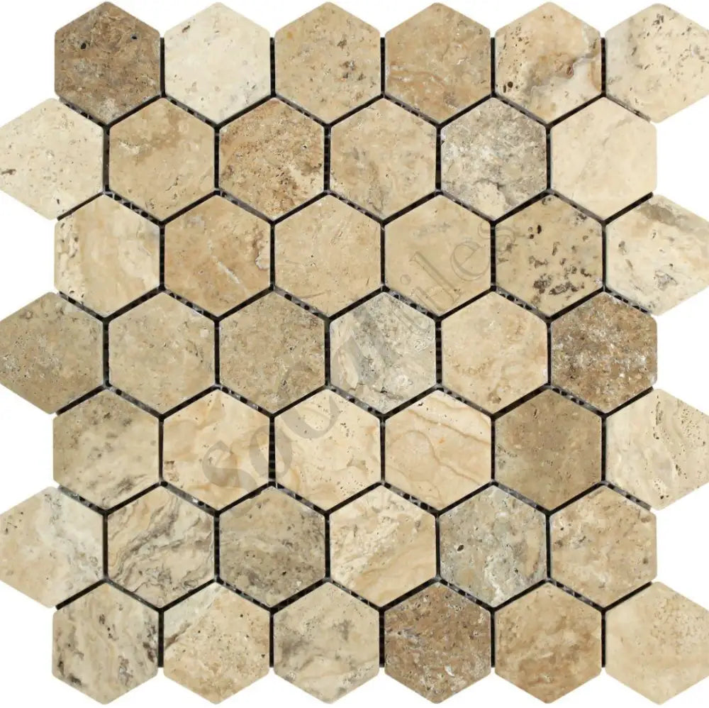 Philadelphia Travertine 2’’ X 2’’ Hexagon Mosaic Tumbled Wall Tile