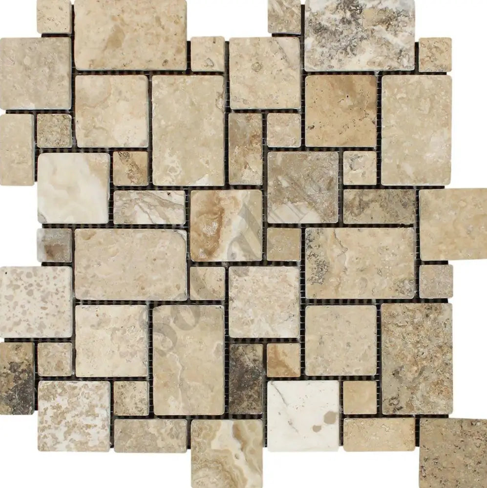 Philadelphia Travertine Mini-Versailles Mosaic Tumbled Wall Tile