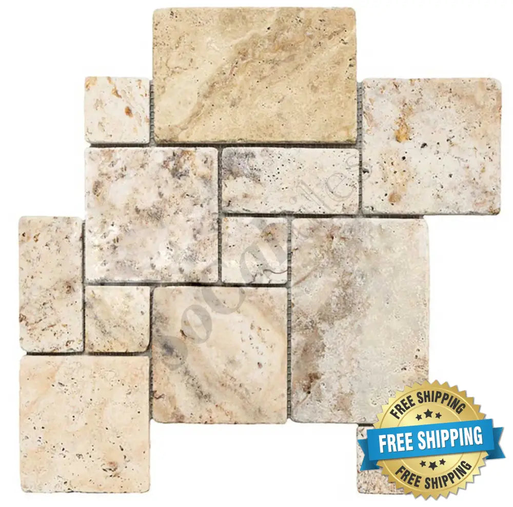 Philadelphia Travertine OPUS Mini-Pattern Mosaic Interlocking Tumbled Wall Tile