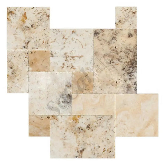 Philadelphia Travertine Versailles Pattern Tile Brushed & Chiseled - Unfilled Wall Tile