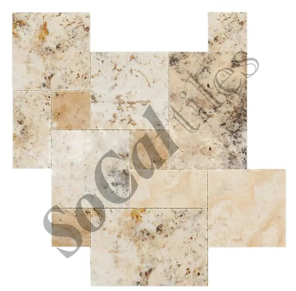 Philadelphia Travertine Versailles Pattern Tile Brushed & Chiseled - Unfilled Wall Tile