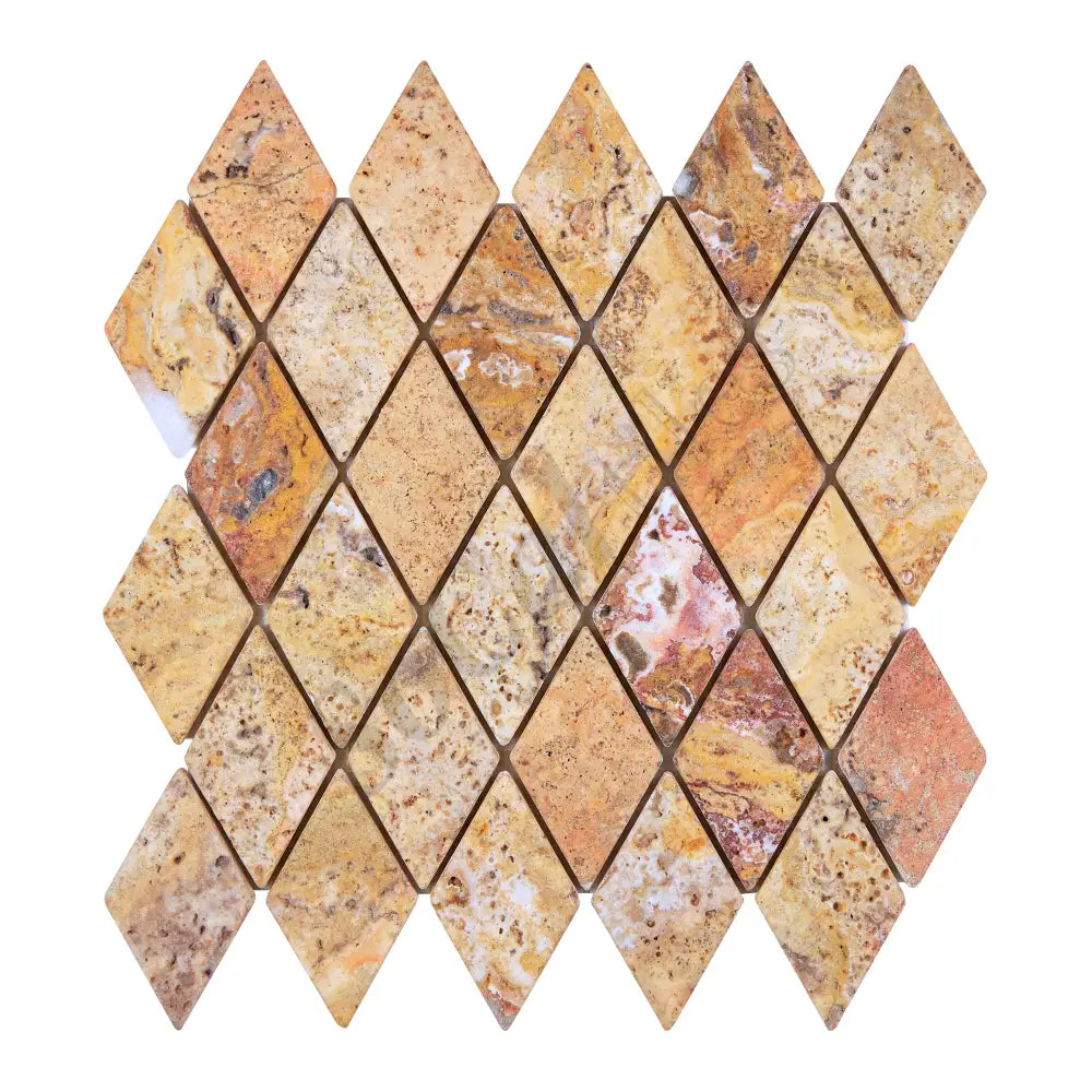 Scabos Travertine 2’’ X 4’’ Diamond Mosaic Tumbled Wall Tile