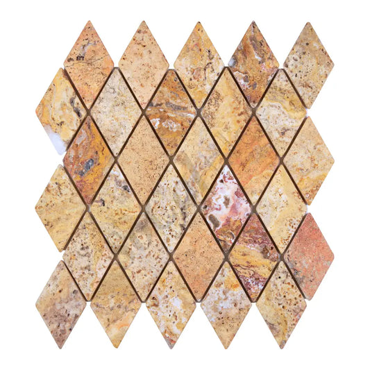 Scabos Travertine 2’’ X 4’’ Diamond Mosaic Tumbled Wall Tile