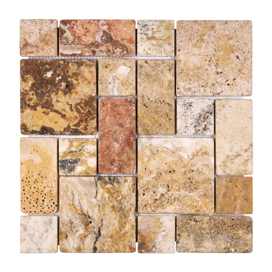 Scabos Travertine 3-pcs. Mini-Pattern Mosaic Non-Interlocking Tumbled Wall Tile