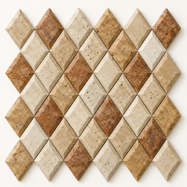 Scabos Travertine Mosaic - 3x6 Deep-Beveled Diamond