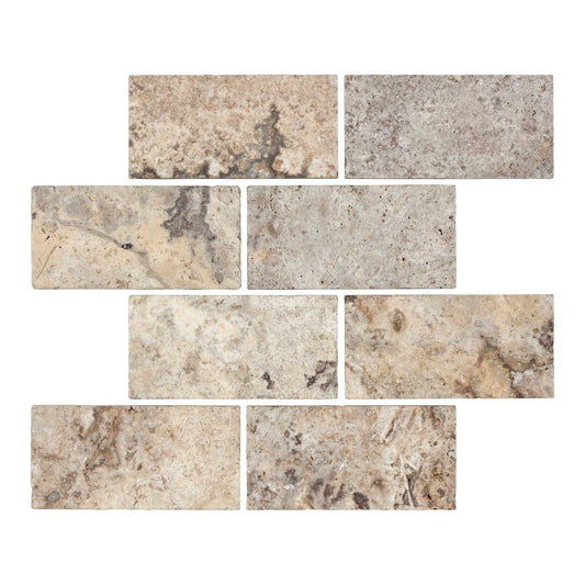 Silver Pewter Blend Travertine 3’’ X 6’’ Tile Tumbled Wall Tile