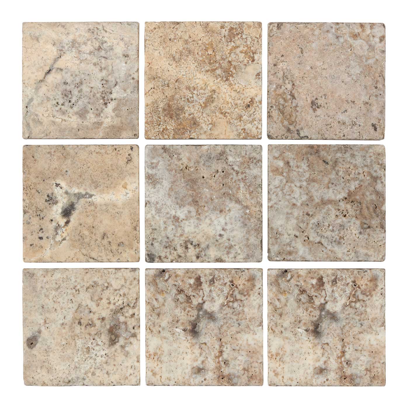 Silver Pewter Blend Travertine 4’’ X 4’’ Tile Tumbled Wall Tile