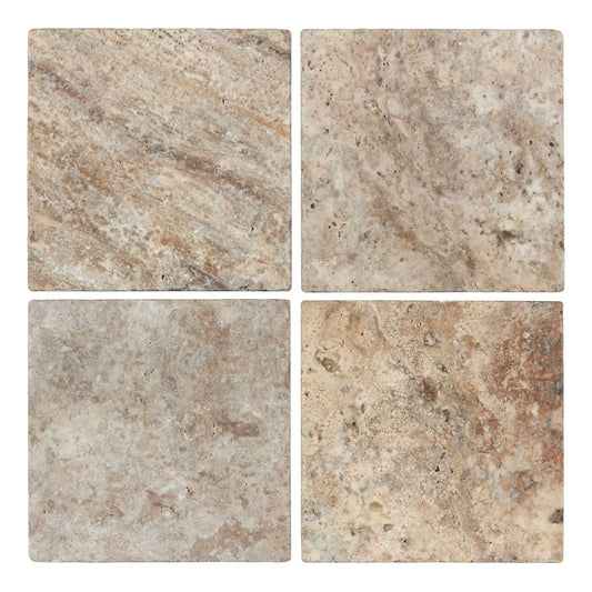 Silver Pewter Blend Travertine 6’’ X 6’’ Tile Tumbled Wall Tile