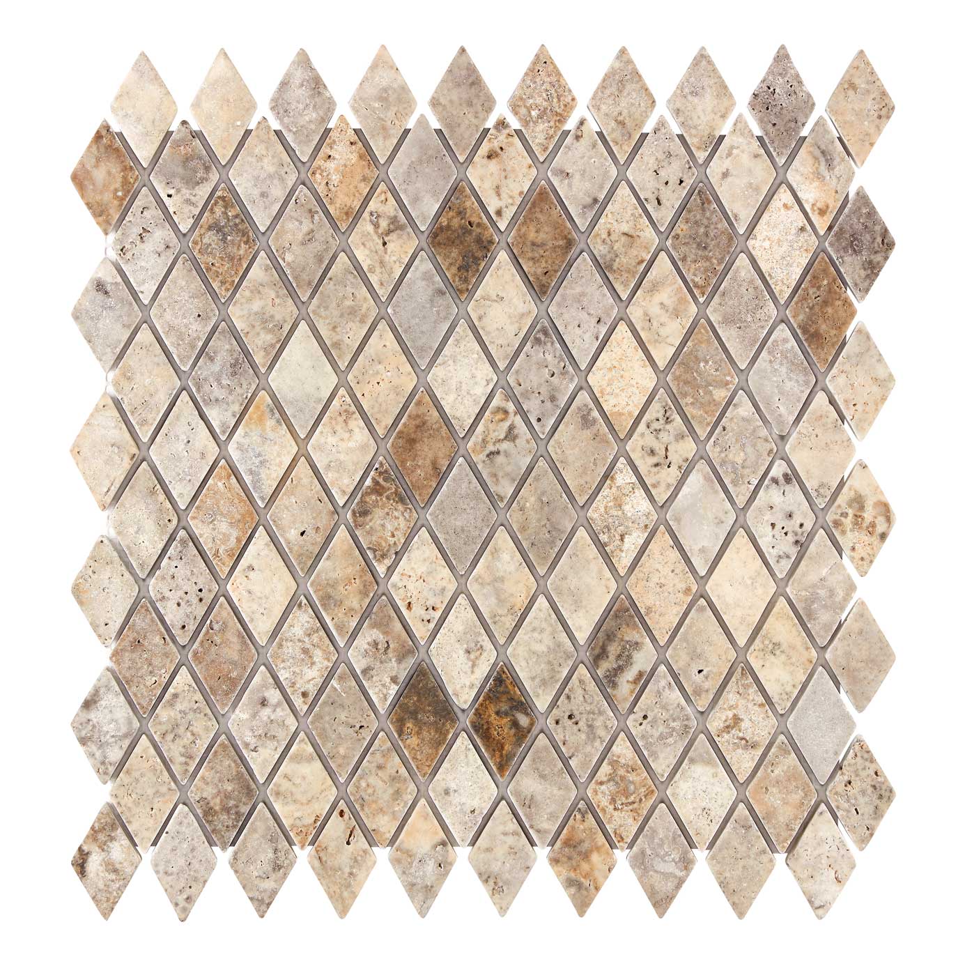 Silver Pewter Blend Travertine 1’’ X 2’’ Diamond Mosaic Tumbled Wall Tile