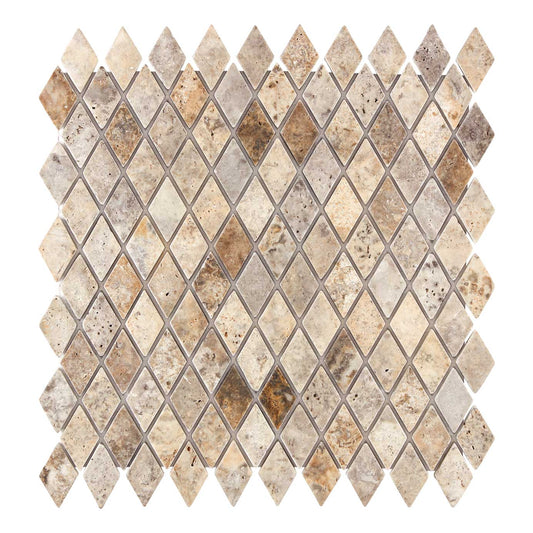 Silver Pewter Blend Travertine 1’’ X 2’’ Diamond Mosaic Tumbled Wall Tile