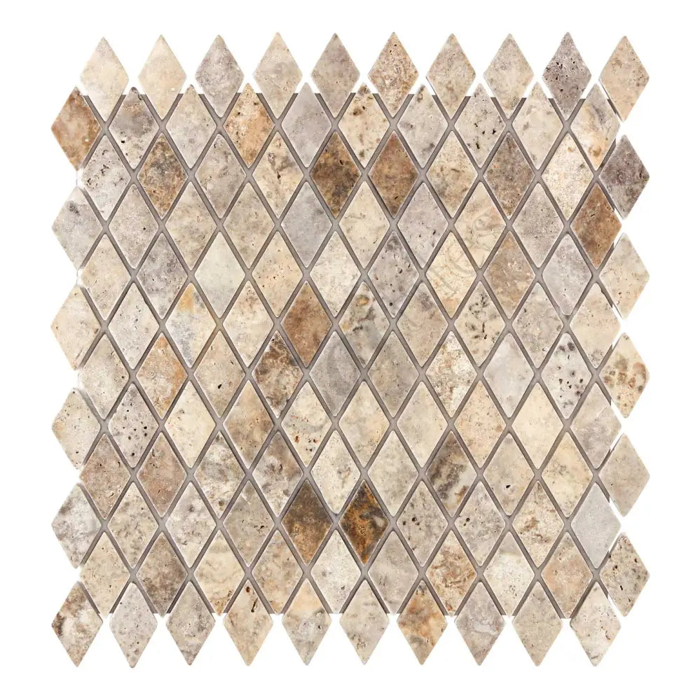 Silver Pewter Blend Travertine 1’’ X 2’’ Diamond Mosaic Tumbled Wall Tile