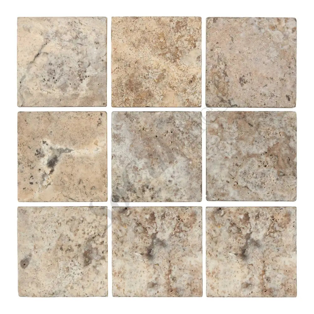 Silver Pewter Blend Travertine 4’’ X 4’’ Tile Tumbled Wall Tile