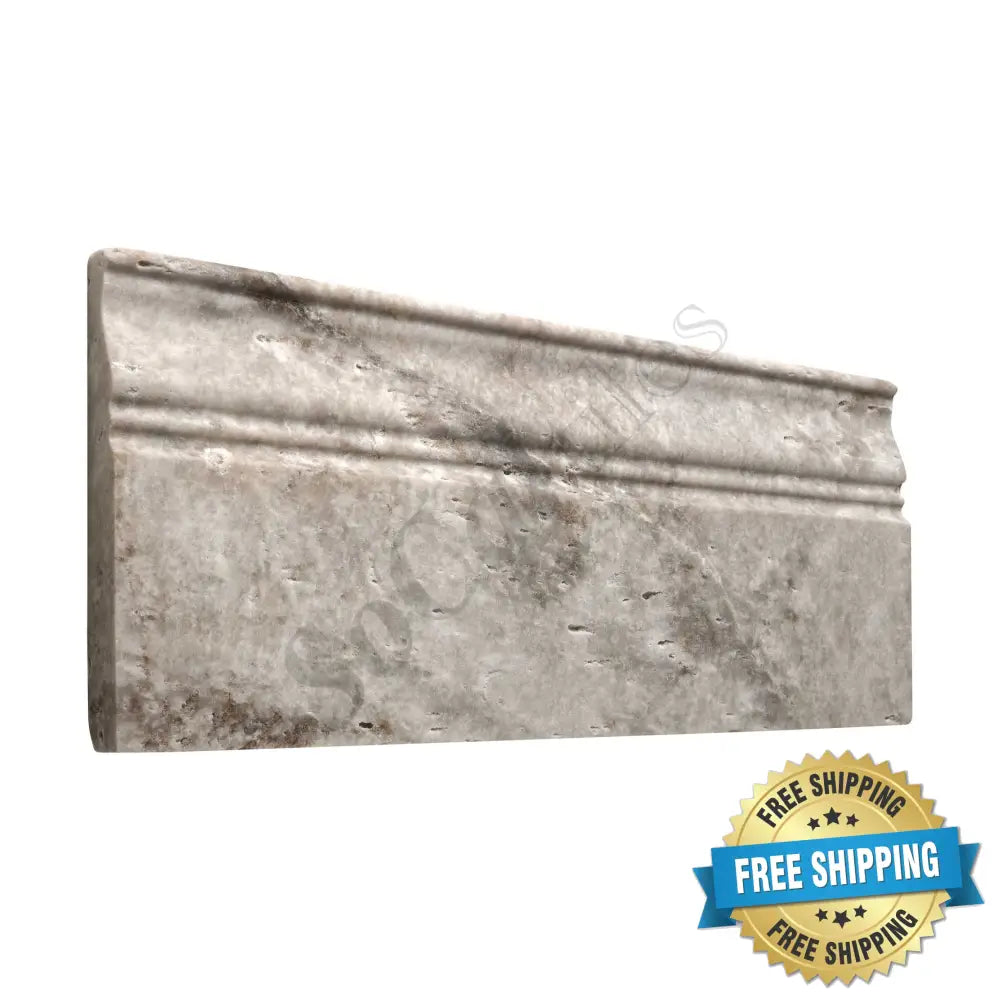 Silver Pewter Blend Travertine 5’’ X 12’’ Baseboard Trim Honed Baseboard