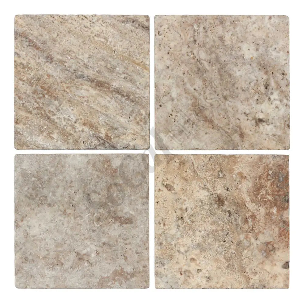 Silver Pewter Blend Travertine 6’’ X 6’’ Tile Tumbled Wall Tile