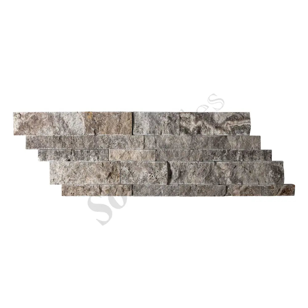 Silver Pewter Blend Travertine Ledger-Panel Split-Faced Wall Tile