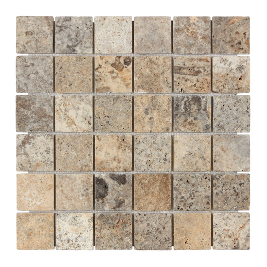 Silver Pewter Blend Travertine 2’’ X 2’’ Mosaic Tumbled Wall Tile