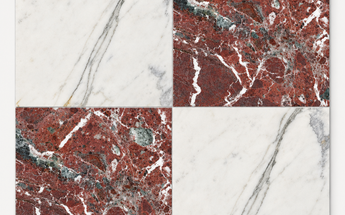 Statuary White and Rosso Levanto checkerboard hero