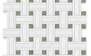 Thassos White Marble Mosaic - Triple-Weave with Ming-Green Dots
