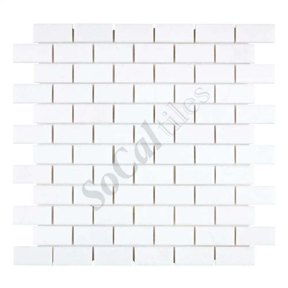 Thassos White Marble 1’’ X 2’’ Brick Mosaic Polished/Honed/Split-Faced Polished / 1 sheet Backsplash Tile