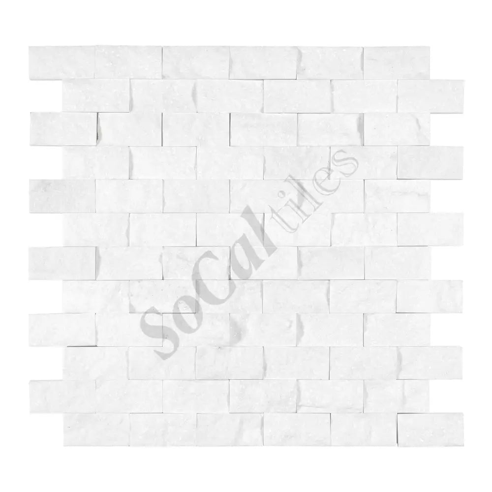 Thassos White Marble 1’’ X 2’’ Brick Mosaic Polished/Honed/Split-Faced Split-Faced / 1 sheet Backsplash Tile