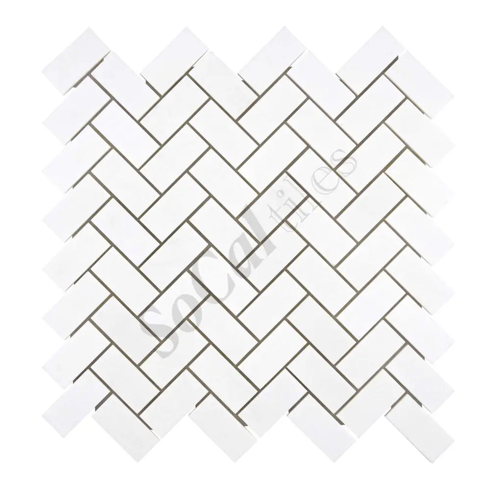 Thassos White Marble 1’’ X 2’’ Herringbone Mosaic Polished/Honed Backsplash Tile