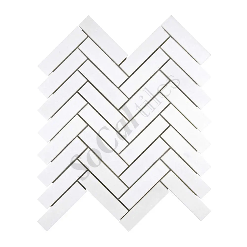 Thassos White Marble 1’’ X 4’’ Herringbone Mosaic Polished/Honed Backsplash Tile