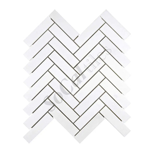 Thassos White Marble 1’’ X 4’’ Herringbone Mosaic Polished/Honed Backsplash Tile