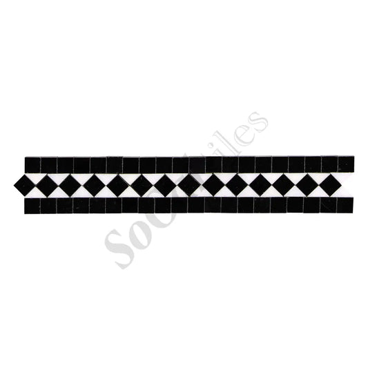 Thassos White Marble 2’’ X 12’’ BIAS Border (w/ Black) Polished/Honed Accent & Trim Tile