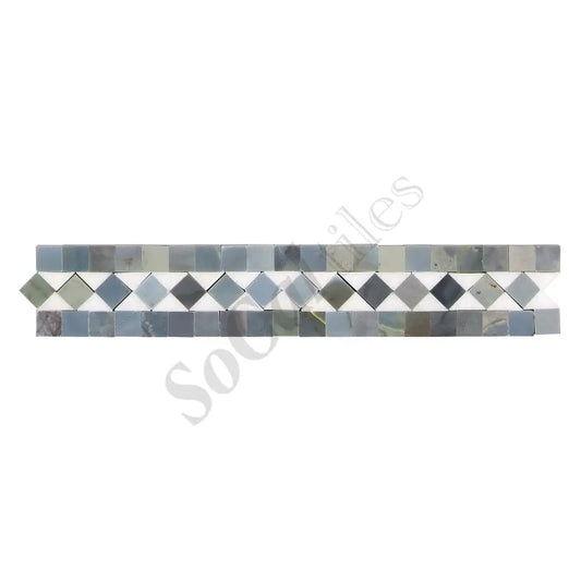 Thassos White Marble 2’’ X 12’’ BIAS Border (w/ Blue-Gray) Polished/Honed Accent & Trim Tile