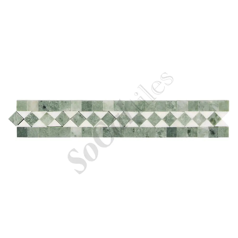 Thassos White Marble 2’’ X 12’’ BIAS Border (w/ Ming Green) Polished/Honed Accent & Trim Tile
