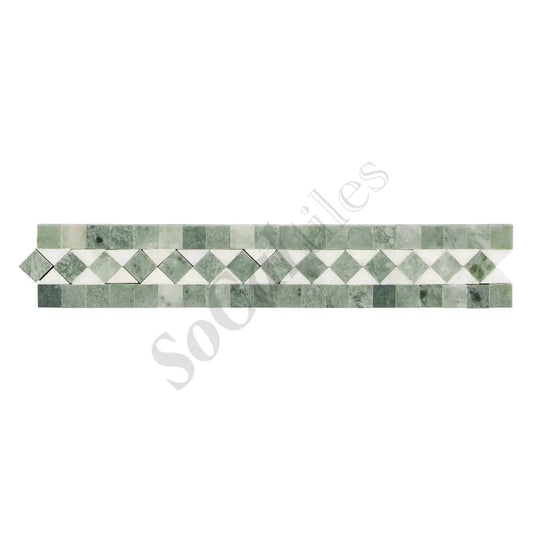 Thassos White Marble 2’’ X 12’’ BIAS Border (w/ Ming Green) Polished/Honed Accent & Trim Tile