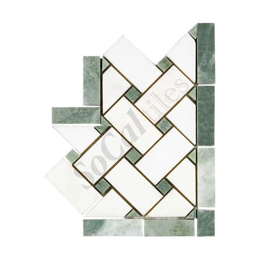 Thassos White Marble 4-3/4’’ X 12’’ Basketweave Border (w/ Ming Green) Polished/Honed Accent & Trim Tile