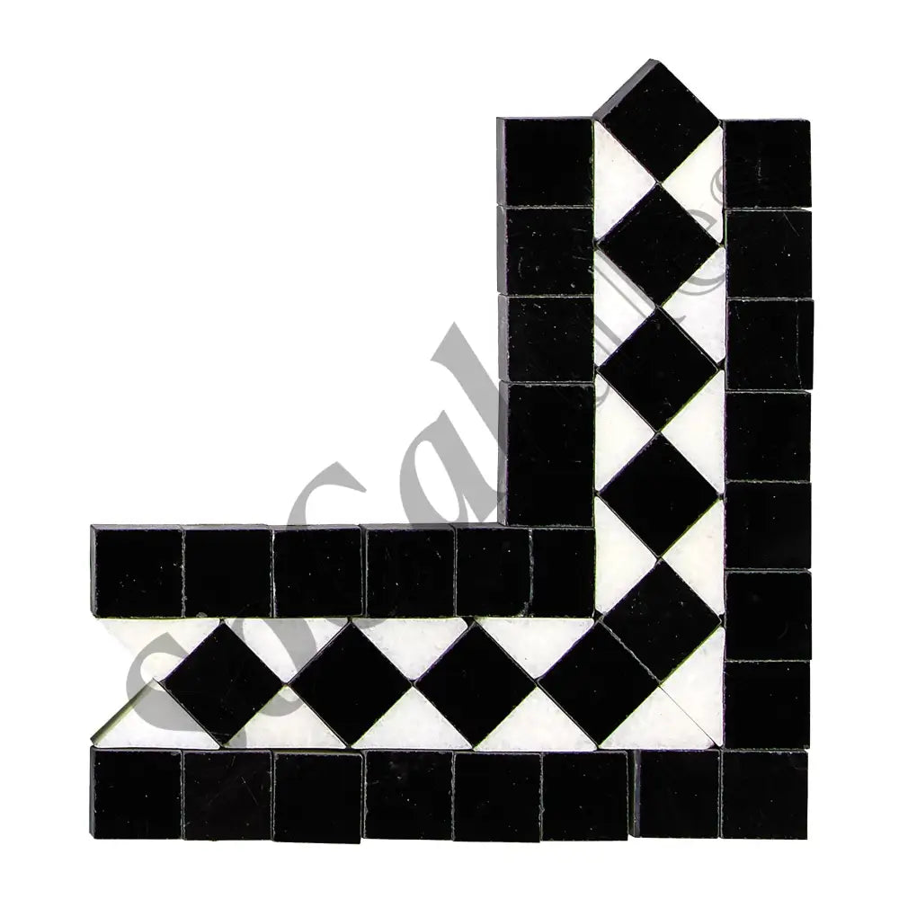 Thassos White Marble BIAS Border CORNER (w/ Black) Polished/Honed Accent & Trim Tile