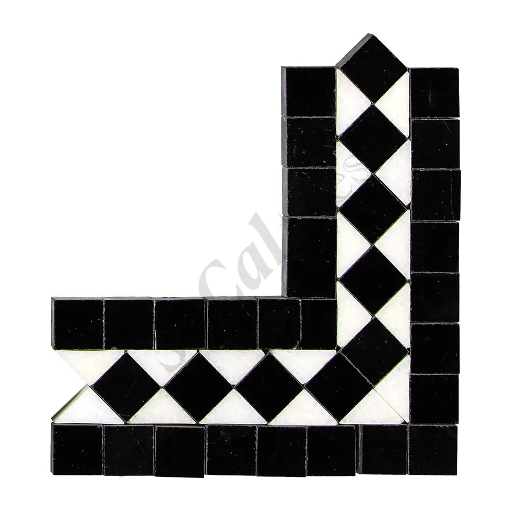 Thassos White Marble BIAS Border CORNER (w/ Black) Polished/Honed Accent & Trim Tile