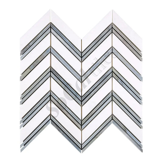 Thassos White Marble Chevron Mosaic (w/ Blue-Gray) Polished/Honed Backsplash Tile