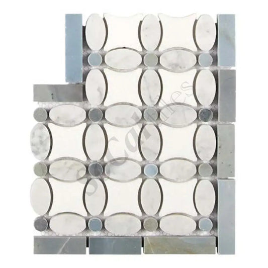 Thassos White Marble Florida Flower Border CORNER (Blue-Gray) Polished/Honed Accent & Trim Tile