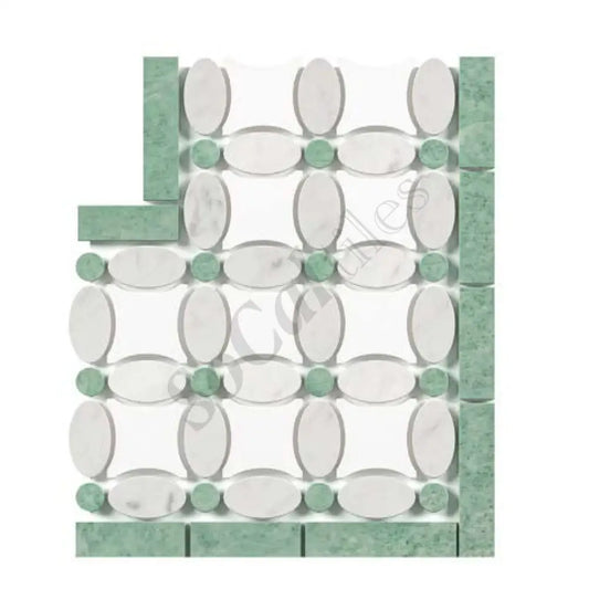 Thassos White Marble Florida Flower Border CORNER (Ming Green) Polished/Honed Accent & Trim Tile