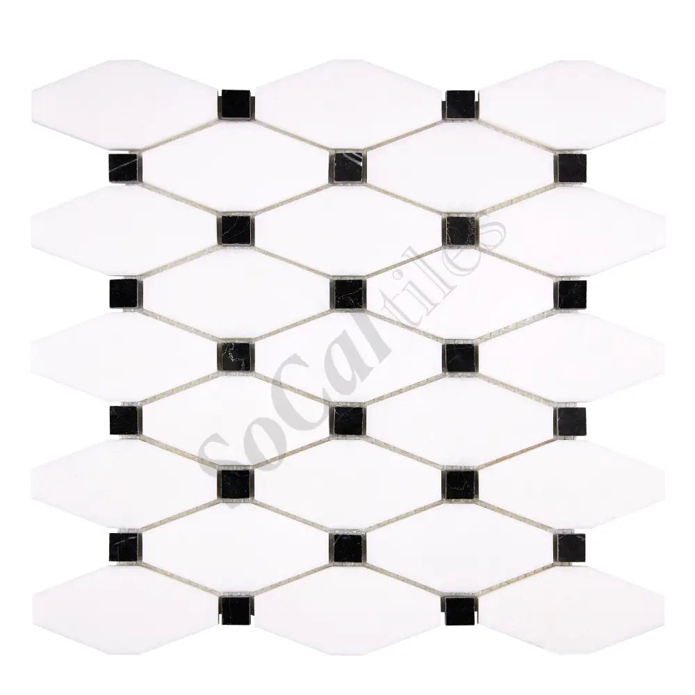 Thassos White Marble Long Octagon Mosaic (w/ Blue-Gray) Polished/Honed Backsplash Tile