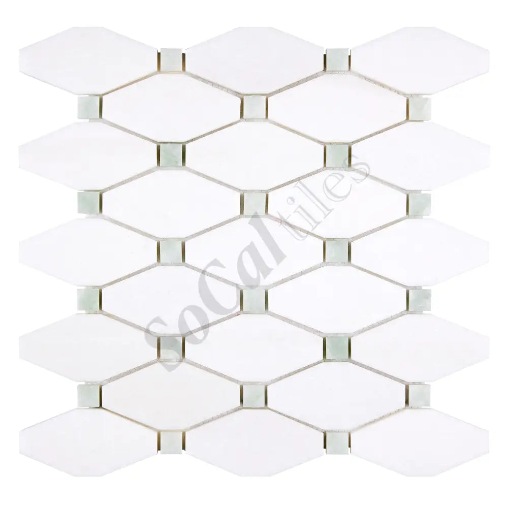 Thassos White Marble Long Octagon Mosaic (w/ Ming Green) Polished/Honed Backsplash Tile