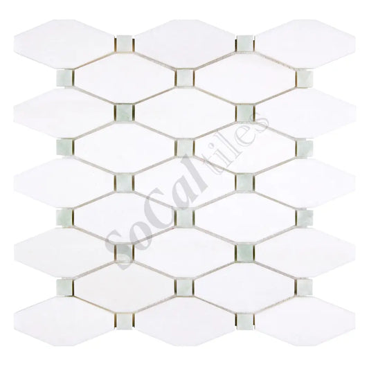 Thassos White Marble Long Octagon Mosaic (w/ Ming Green) Polished/Honed Backsplash Tile